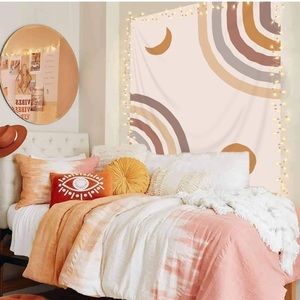 Abstract Neutral Rainbow Crescent Moon Bohemian Indie Balcony/Patio/Bed Decor